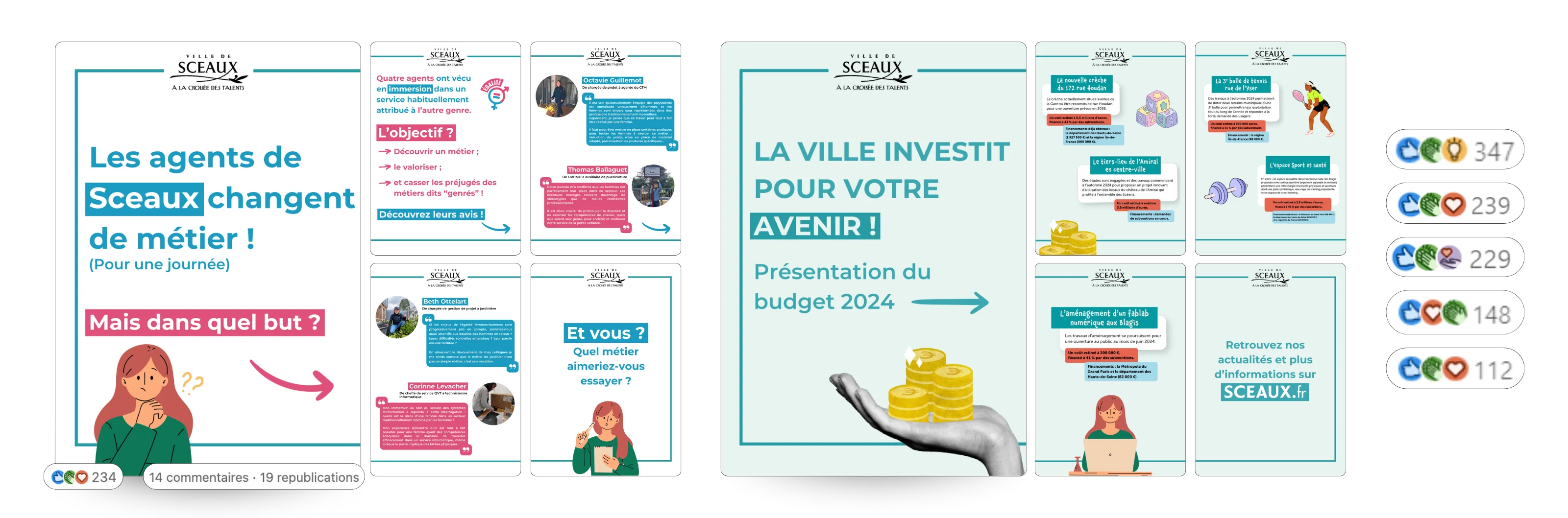 Sélection de posts LinkedIn réalisés pour la Ville de Sceaux